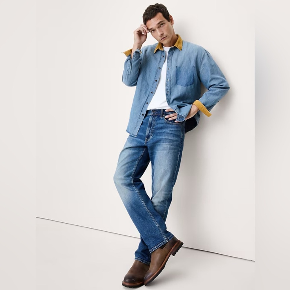Banana Republic Relaxed Fit Corduroy Trim Chambray Shirt L - Picture 5 of 16